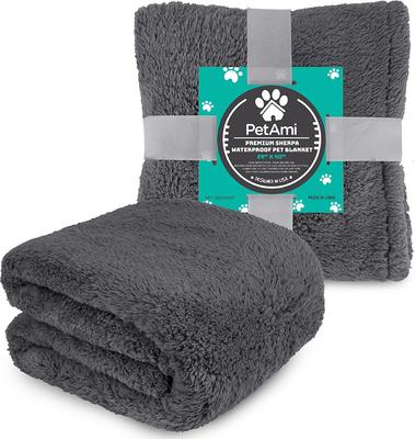 Show full view: PetAmi Fluffy Waterproof Cat & Dog Blanket, Grey, Medium slide 7 of 10