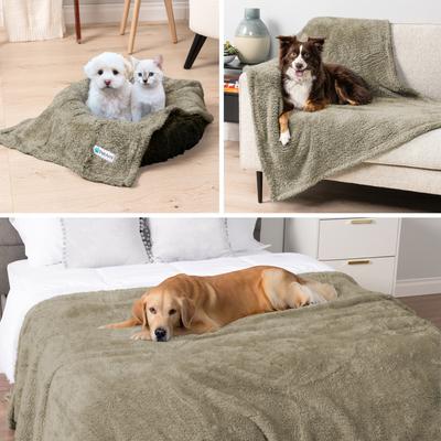 Show full view: PetAmi Fluffy Waterproof Cat & Dog Blanket, Taupe, Medium slide 5 of 11