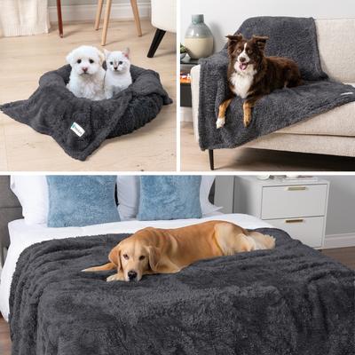 Show full view: PetAmi Fluffy Waterproof Cat & Dog Blanket, Grey, Medium slide 5 of 10
