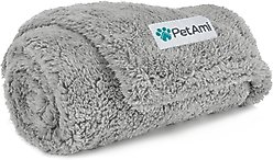 PetAmi Fluffy Waterproof Cat & Dog Blanket, Light Grey, Medium