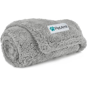 PetAmi Fluffy Waterproof Cat & Dog Blanket, Light Grey, Medium