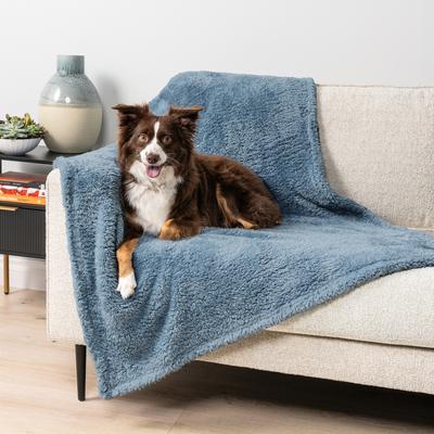 Show full view: PetAmi Fluffy Waterproof Cat & Dog Blanket, Dusty Blue, Medium slide 5 of 11