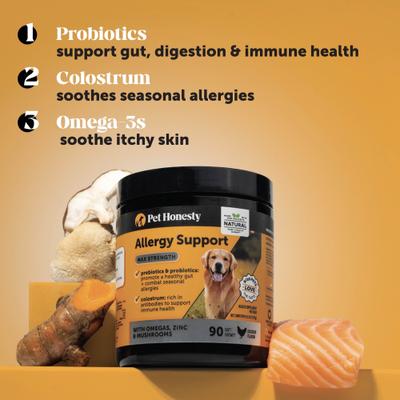 Show full view: Pet Honesty Max Strength Allergy Relief for Itching, Immune & Skin Support Chicken Flavored Chews Supplement for Dogs, 90 count slide 4 of 12