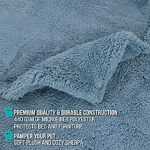 PetAmi Fluffy Waterproof Cat & Dog Blanket, Dusty Blue, Small
