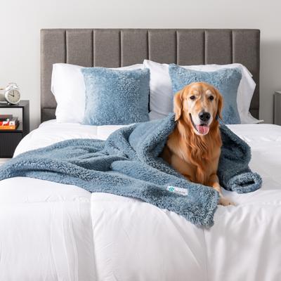Show full view: PetAmi Fluffy Waterproof Cat & Dog Blanket, Dusty Blue, X-Large slide 3 of 10