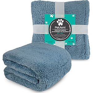 PetAmi Fluffy Waterproof Cat & Dog Blanket, Dusty Blue, Small