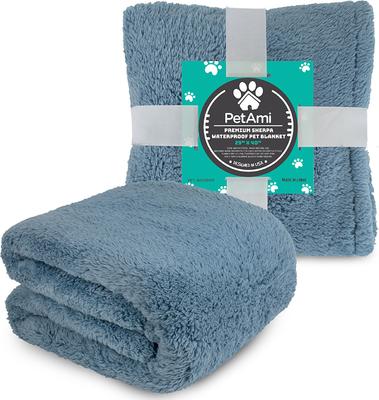 Show full view: PetAmi Fluffy Waterproof Cat & Dog Blanket, Dusty Blue, Medium slide 8 of 11