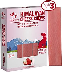 Pawfect Himalayan Cheese Chews Medium All Natural High-Protein Grain-Free Strawberry Dental Dog Treats, 3 count