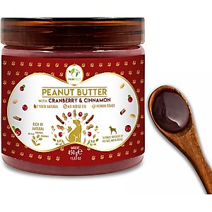 Pawfect All Natural Peanut Butter with Cranberry & Cinnamon Grain-Free Food Topper & Lickable Dog Treat, 15.87-oz jar