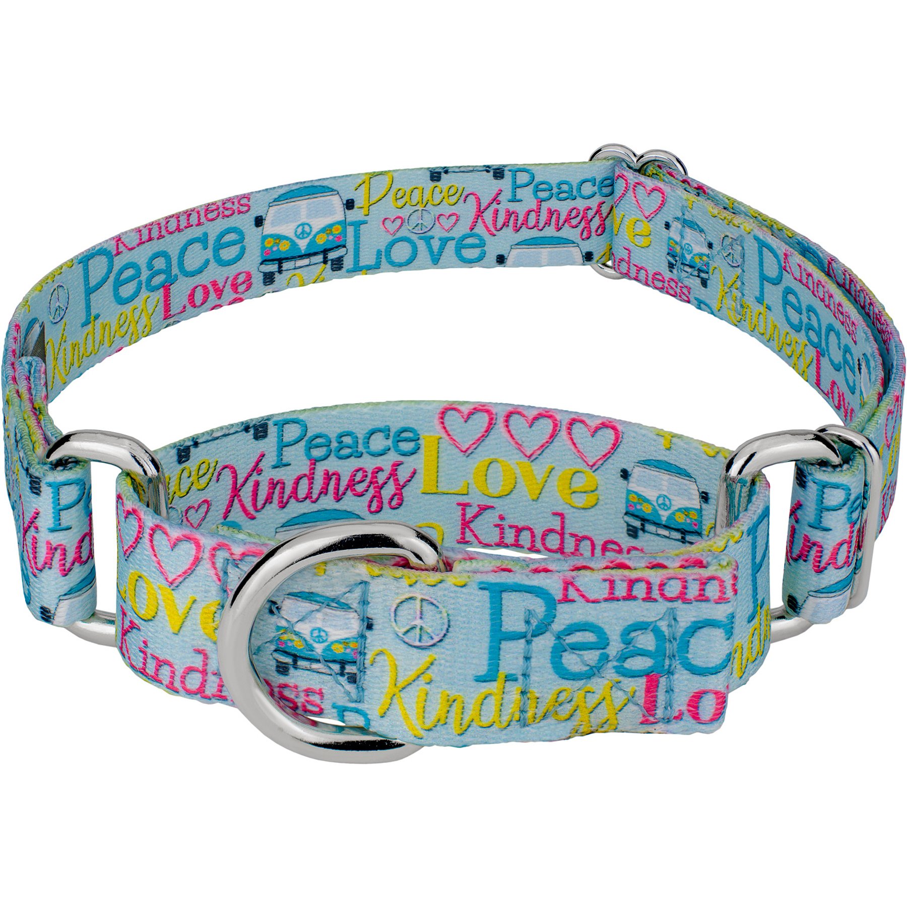 Country Brook Petz Love & Peace Martingale Dog Collar, Medium: 15 to 21-in neck, 1-in wide