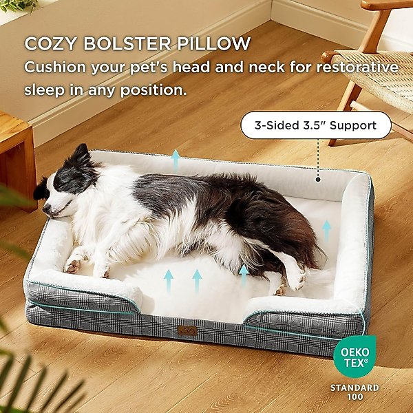 Show full view: Bedsure Orthopedic Bolster Dog Sofa Bed with Removable Cover, Black Checks, Large slide 4 of 8