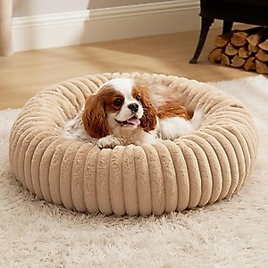 Bedsure Donut Bolster Dog Bed with Removable Cover, Sandy Tan, Medium