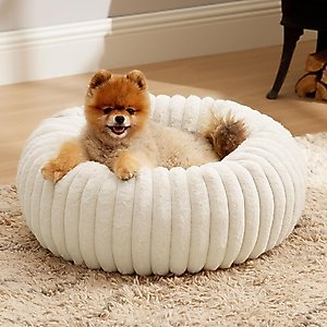 Lesure Calming Cute Modern Plush Jacquard Shaggy Orthopedic Anti-Slip Donut Dog & Cat Bed with Removable Cover