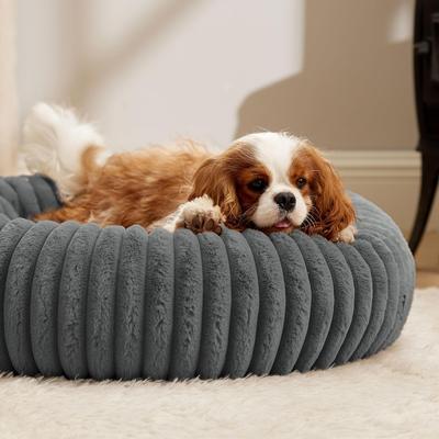 Show full view: Bedsure ComfyFleece Donut Bolster Dog Bed with Removable Cover, Grey, Medium slide 7 of 9