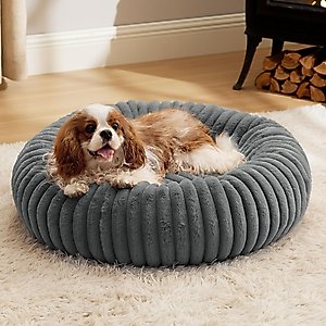 Bedsure Donut Bolster Dog Bed with Removable Cover, Grey, Medium