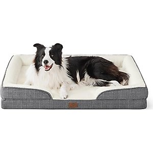 Bedsure Orthopedic Bolster Dog Sofa Bed with Removable Cover, Black Checks, Large