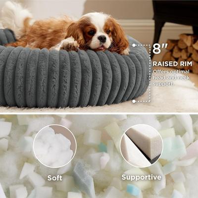 Show full view: Bedsure ComfyFleece Donut Bolster Dog Bed with Removable Cover, Grey, Medium slide 2 of 9