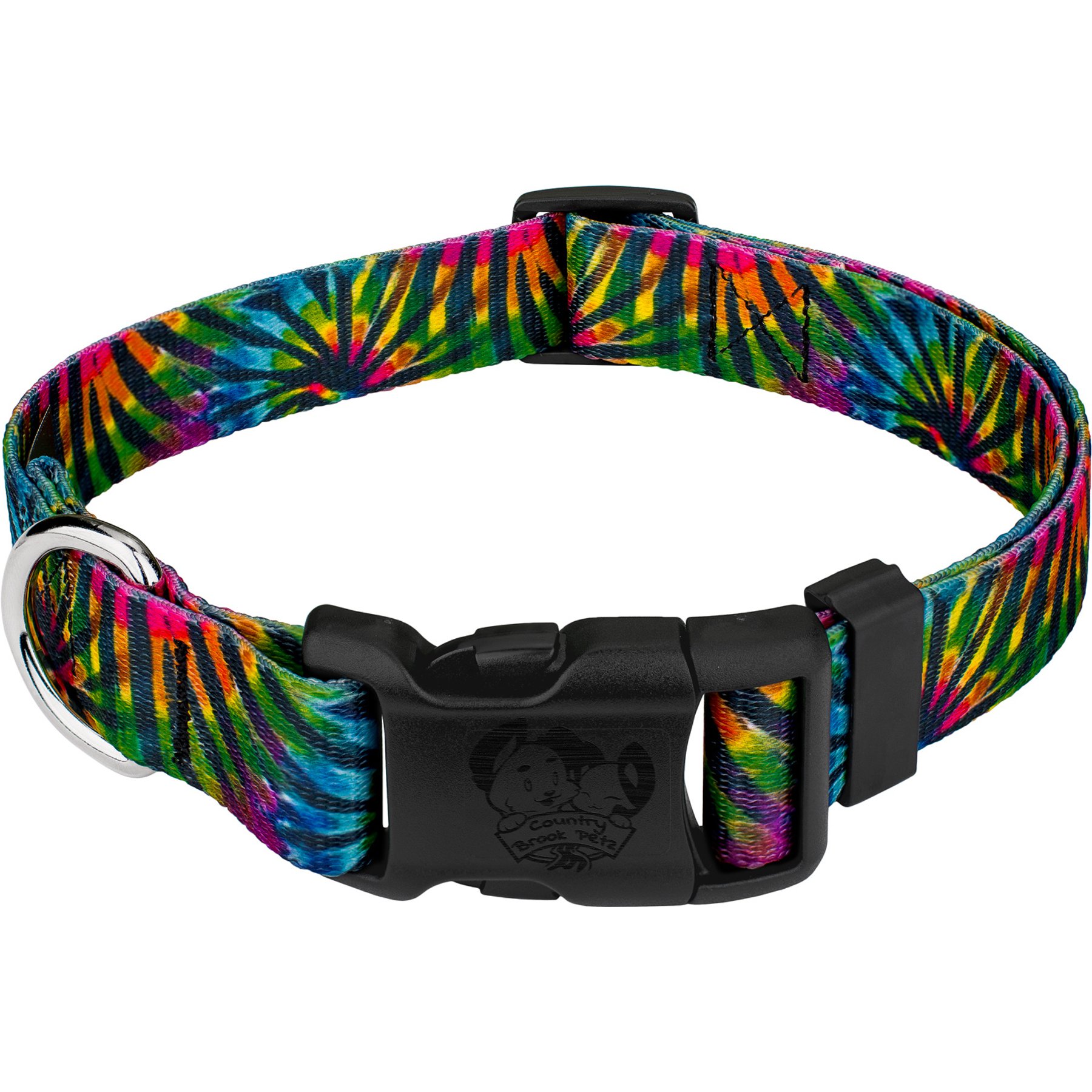 Country Brook Petz Deluxe Tie Dye Stripes Dog Collar, Medium: 13 to 16-in neck, 1-in wide