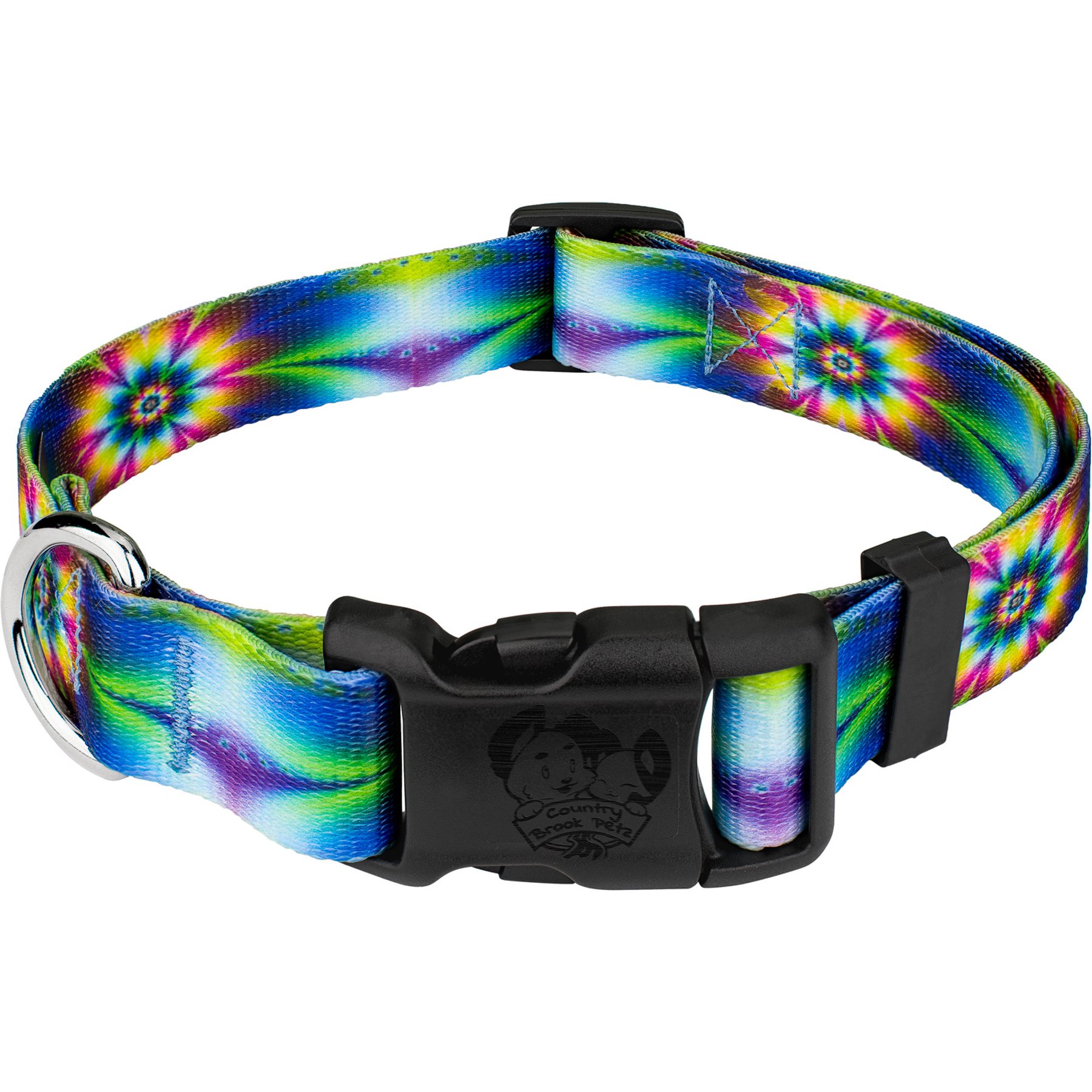 Country Brook Petz Deluxe Tie Dye Flowers Dog Collar, Large: 16 to 22-in neck, 1-in wide
