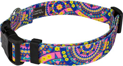 Show full view: Country Brook Petz Deluxe Blue Boho Mandala Dog Collar, Large: 16 to 22-in neck, 1-in wide slide 4 of 6