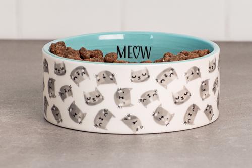 Show full view: 10 Strawberry Street Cat Face Pattern Cat Dish, Set of 2, Grey, Small slide 3 of 4