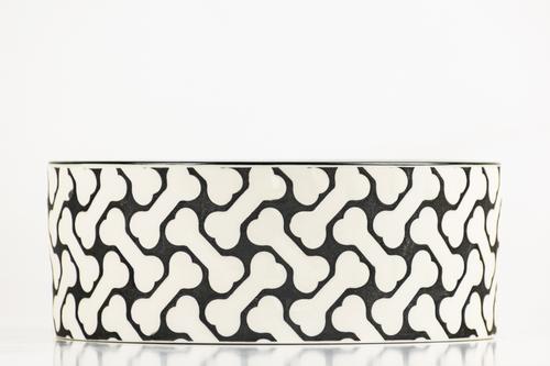 Show full view: 10 Strawberry Street HerringBONE Pattern Dog Bowl, Set of 2, Black, Small slide 3 of 6