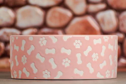 Show full view: 10 Strawberry Street Bone & Paw Pattern Dog Dish, Set of 2, Pink, Medium slide 6 of 6