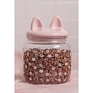 10 Strawberry Street Cat Ears Cat Treat Canister, Small, Pink
