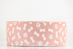 10 Strawberry Street Bone & Paw Pattern Dog Dish, Set of 2, Pink, Medium