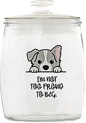 10 Strawberry Street "Not Too Proud to Beg" Dog Treat Canister, Clear, Medium