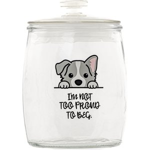 10 Strawberry Street "Not Too Proud to Beg" Dog Treat Canister, Clear, Medium