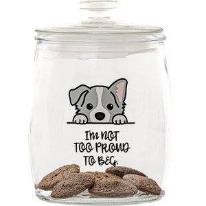 10 Strawberry Street "Not Too Proud to Beg" Dog Treat Canister, Clear, Medium