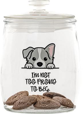 Show full view: 10 Strawberry Street "Not Too Proud to Beg" Dog Treat Canister, Clear, Medium slide 2 of 2