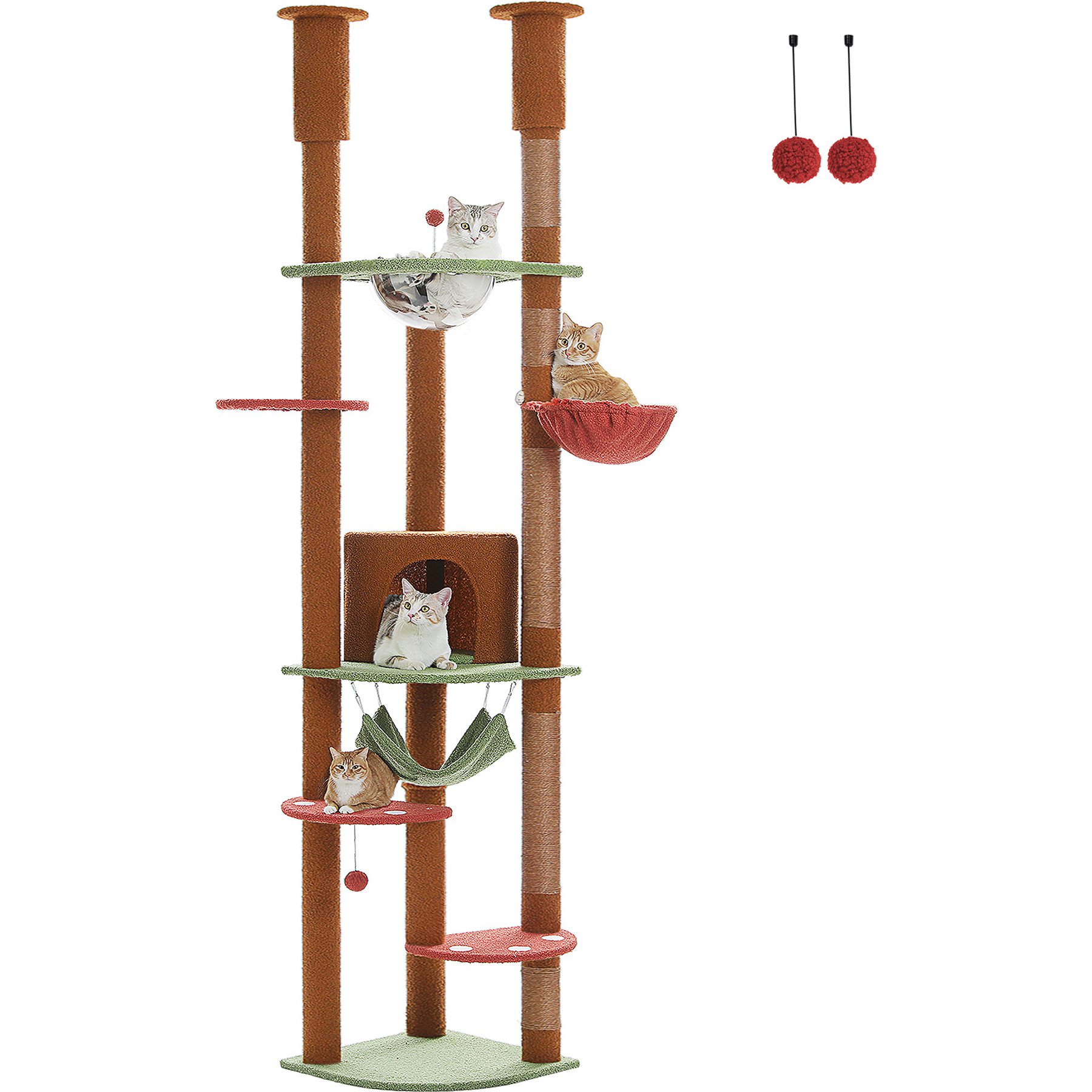 PAWZ Road 101.6-in Mushroom Polyester Floor-to-Ceiling Cat Tree & Condo, Brown
