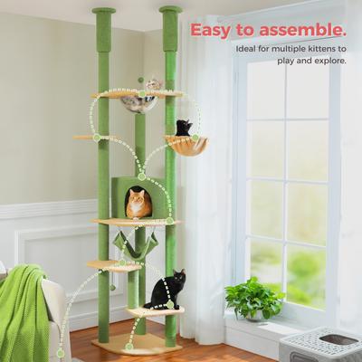 Show full view: PAWZ Road 101.6-in Adjustable Polyester Floor-to-Ceiling Cat Tree & Condo, Green slide 2 of 8