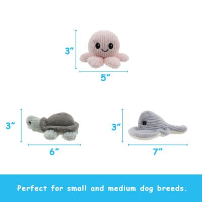 Show full view: Linzy Toys Turtle, Octopus & Skate Squeaky Plush Dog Toys, Pink/Gray, 5-in, 3 count slide 3 of 5