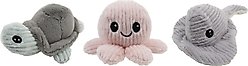 Linzy Toys Turtle, Octopus & Skate Squeaky Plush Dog Toys, Pink/Gray, 5-in, 3 count