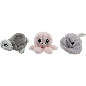 Linzy Toys Turtle, Octopus & Skate Squeaky Plush Dog Toys, Pink/Gray, 5-in, 3 count