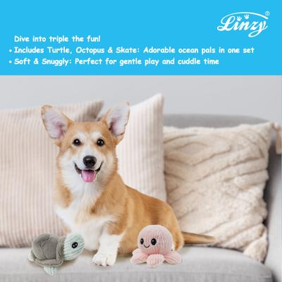 Show full view: Linzy Toys Turtle, Octopus & Skate Squeaky Plush Dog Toys, Pink/Gray, 5-in, 3 count slide 4 of 5