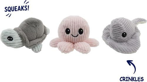 Show full view: Linzy Toys Turtle, Octopus & Skate Squeaky Plush Dog Toys, Pink/Gray, 5-in, 3 count slide 2 of 5