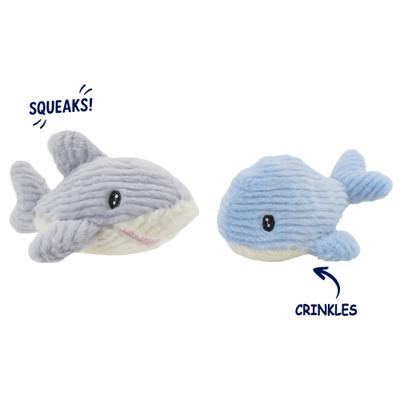 Show full view: Linzy Toys Whale & Shark Squeaky Plush Dog Toys, Blue/Gray, 5-in, 2 count slide 3 of 7