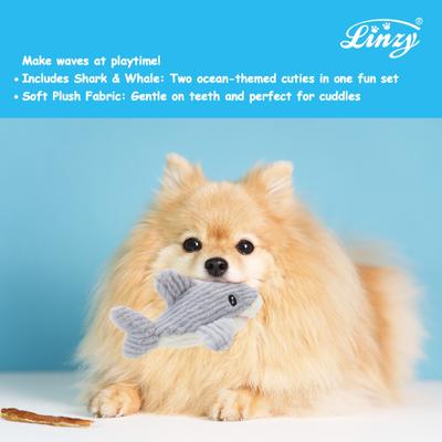 Show full view: Linzy Toys Whale & Shark Squeaky Plush Dog Toys, Blue/Gray, 5-in, 2 count slide 5 of 7