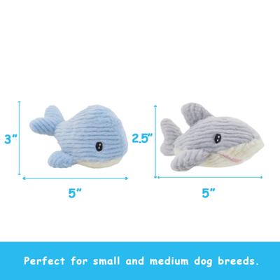 Show full view: Linzy Toys Whale & Shark Squeaky Plush Dog Toys, Blue/Gray, 5-in, 2 count slide 4 of 7