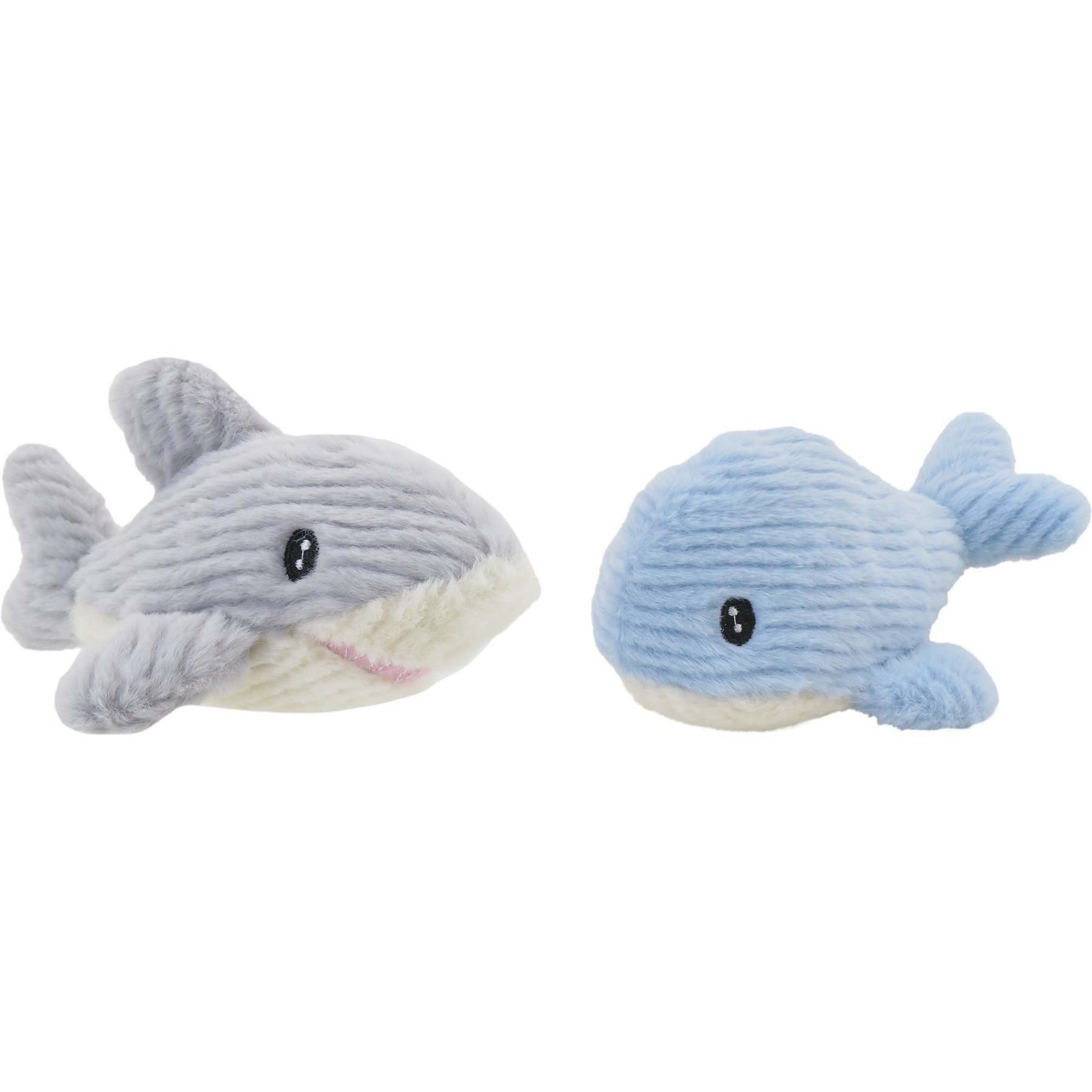 Linzy Toys Whale & Shark Squeaky Plush Dog Toys, Blue/Gray, 5-in, 2 count