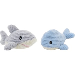 Linzy Toys Whale & Shark Squeaky Plush Dog Toys, Blue/Gray, 5-in, 2 count