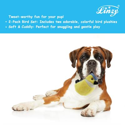Show full view: Linzy Toys Birds Squeaky Plush Dog Toys, Yellow/Blue, 5-in, 2 count slide 4 of 5