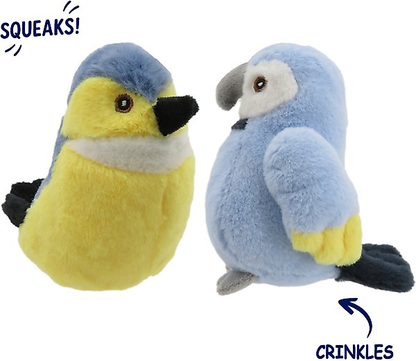 Show full view: Linzy Toys Birds Squeaky Plush Dog Toys, Yellow/Blue, 5-in, 2 count slide 2 of 5