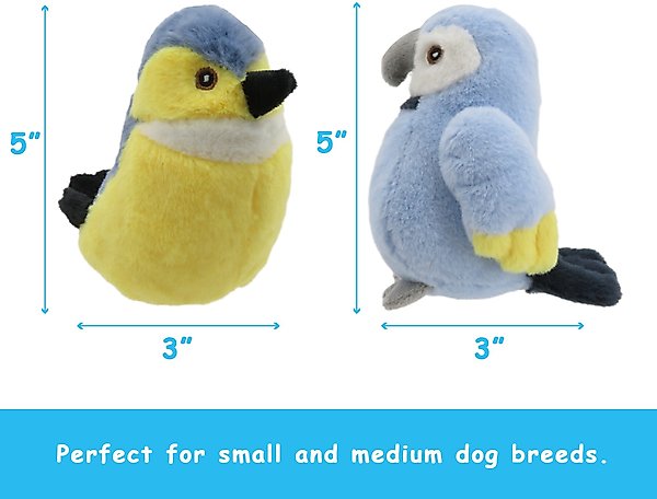 Show full view: Linzy Toys Birds Squeaky Plush Dog Toys, Yellow/Blue, 5-in, 2 count slide 3 of 5