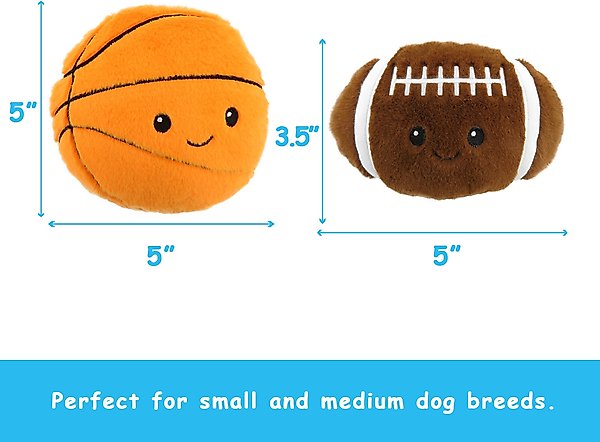 Show full view: Linzy Toys Basketball & Football Squeaky Plush Dog Toys, Orange/Brown, 5-in, 2 count slide 3 of 5
