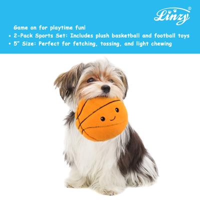 Show full view: Linzy Toys Basketball & Football Squeaky Plush Dog Toys, Orange/Brown, 5-in, 2 count slide 4 of 5